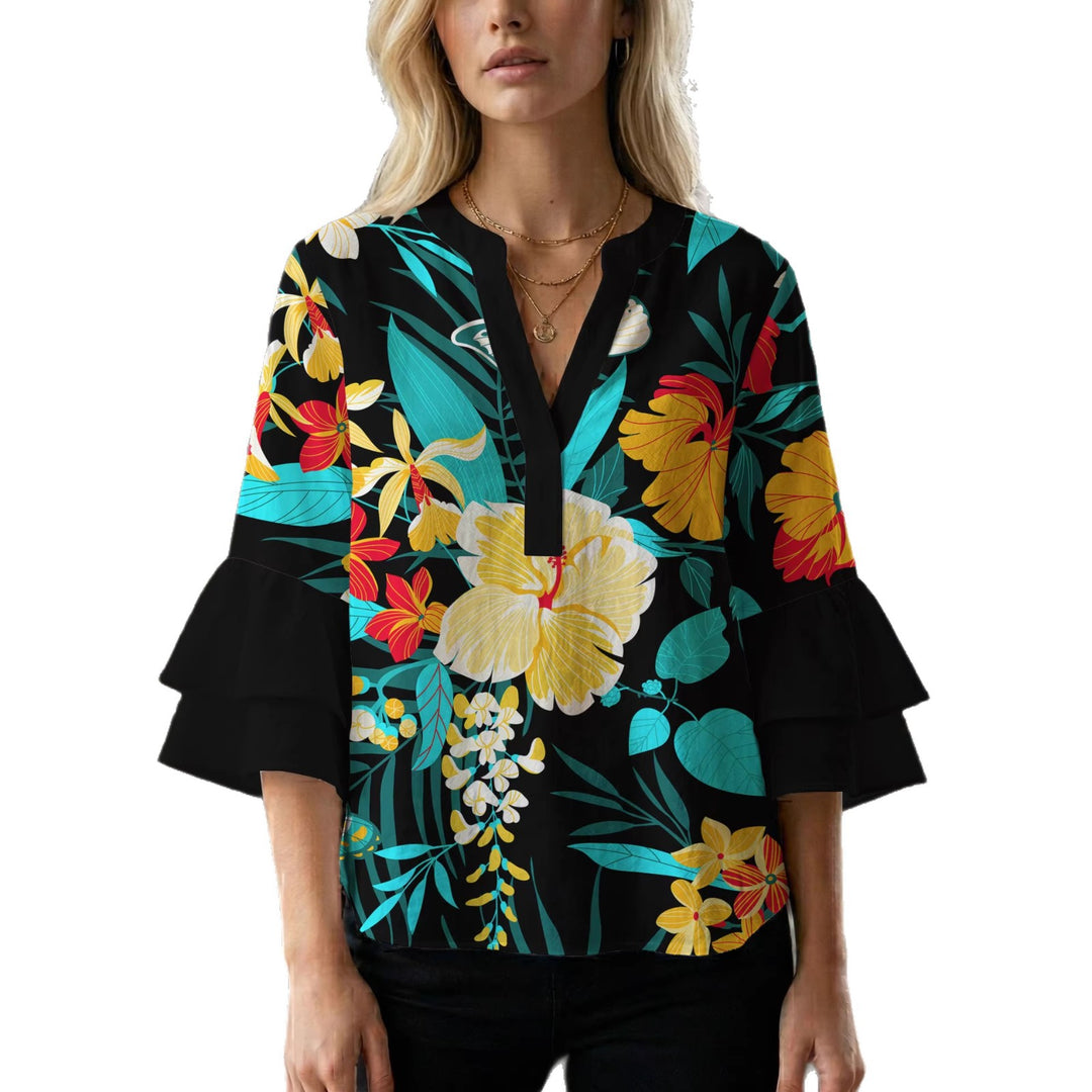 Women's blouse shirt with voluminous sleeves and floral pattern Lisslune