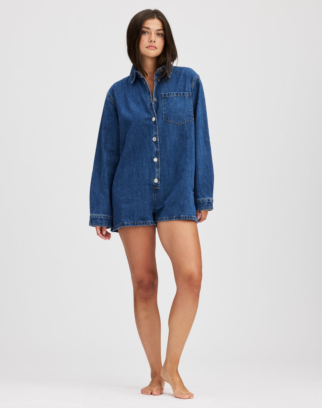 Women's Denim Overall with Short Sleeves and Practical Pockets Lisslune