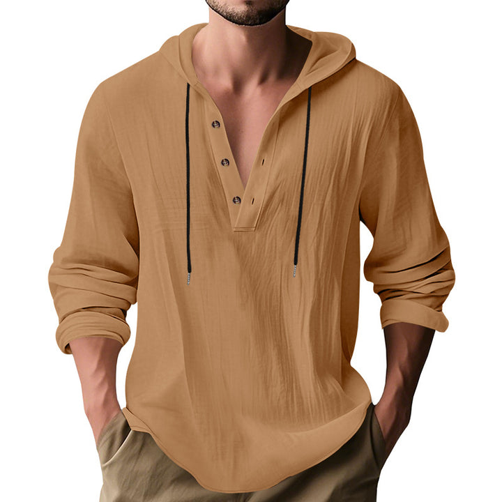 Men's Long Sleeve Hooded Shirt with Fashionable Button Placket Design Lisslune