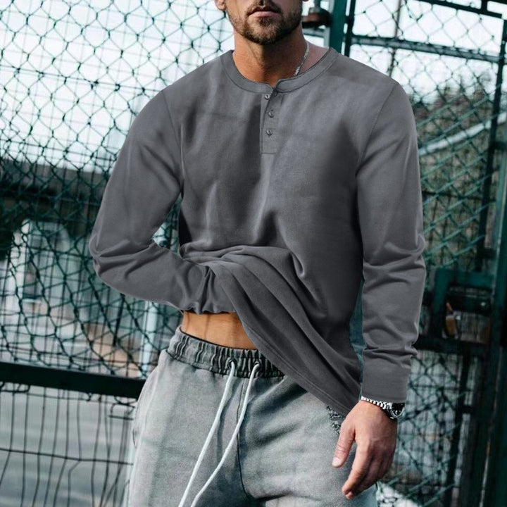 Men's casual long-sleeve shirt with button placket and soft material Lisslune
