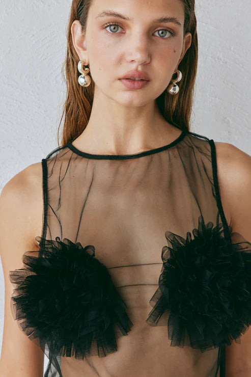 Women's Transparent Blouse with Voluminous Ruffles Lune London