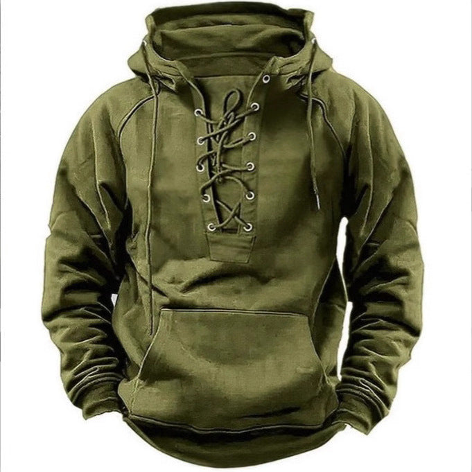 Men's hooded sweatshirt with fashionable lacing and soft inner lining Lisslune