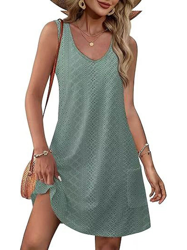 Damen Freizeitkleid mit Taschen und V-Ausschnitt Lisslune