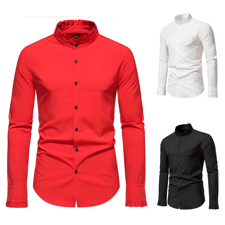 Men's Elegant Long Sleeve Shirt with Ruffle Details Lisslune