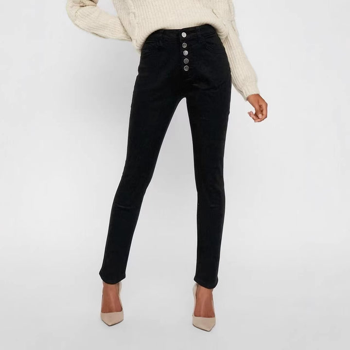 Damen Slim-Fit Jeans mit eleganter Knopfleiste und hohem Bund Lisslune