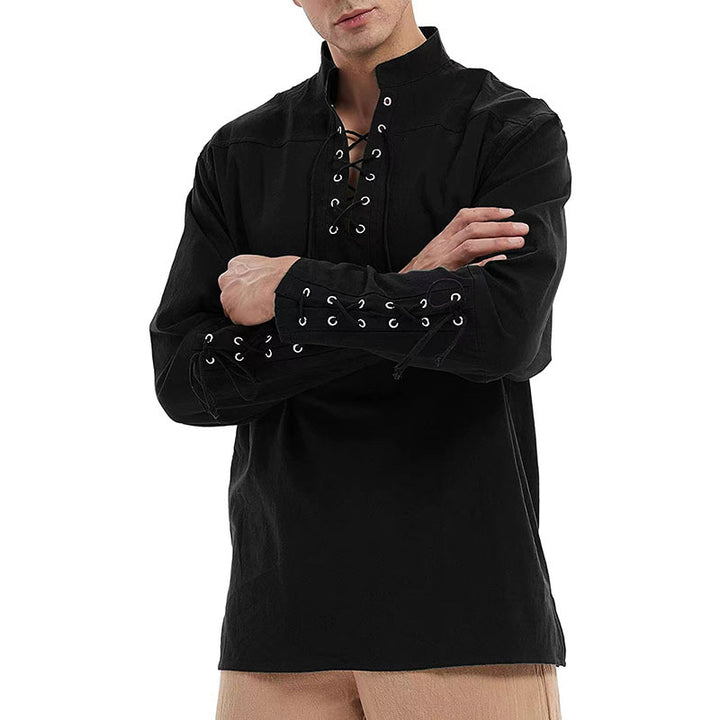 Men's long-sleeve hooded shirt with fashionable lacing and contrast stitching Lisslune