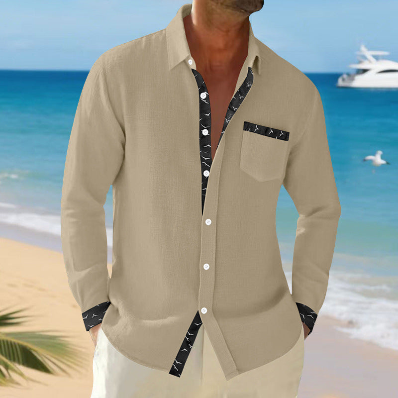 Men's Elegant Long Sleeve Shirt with Contrast Details and Breast Pocket Lisslune