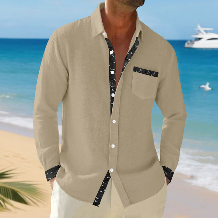 Men's Elegant Long Sleeve Shirt with Contrast Details and Breast Pocket Lisslune