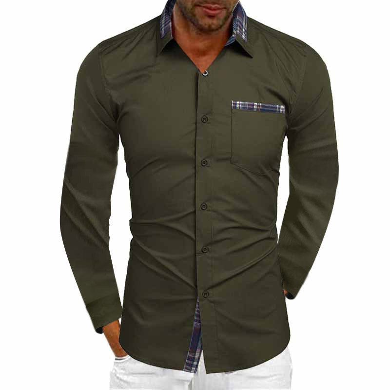 Men's long sleeve shirt with fashionable check pattern and practical chest pocket Lisslune