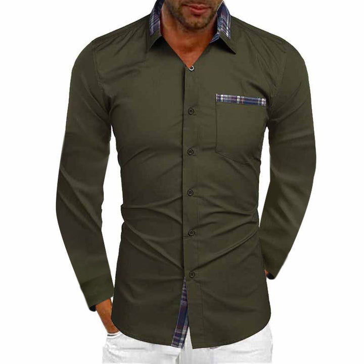 Men's long sleeve shirt with fashionable check pattern and practical chest pocket Lisslune