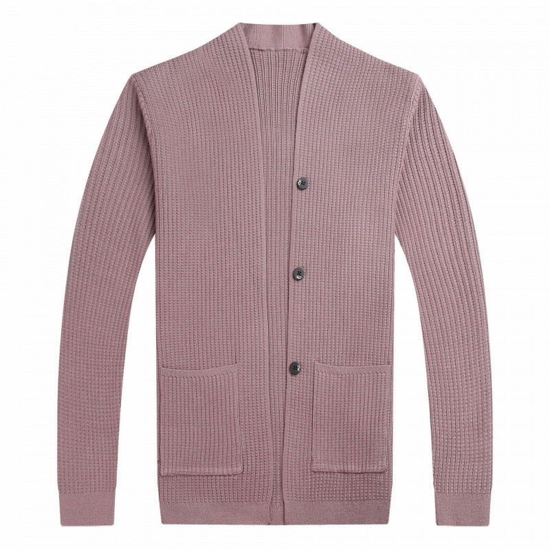 Men's Lightweight Cardigan with Fine Ribbed Texture Lisslune