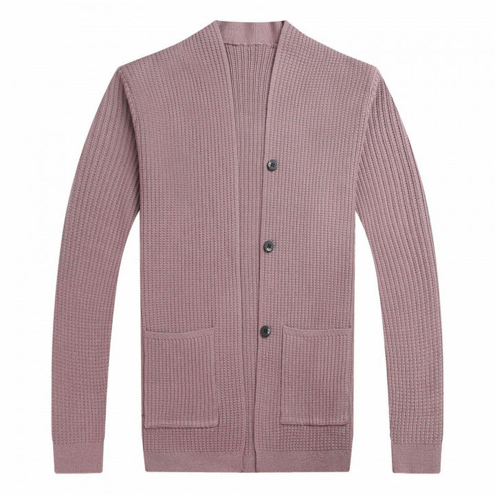 Men's Lightweight Cardigan with Fine Ribbed Texture Lisslune