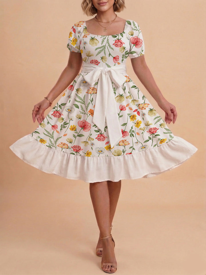Women's floral dress with adjustable belt and voluminous sleeves Lisslune