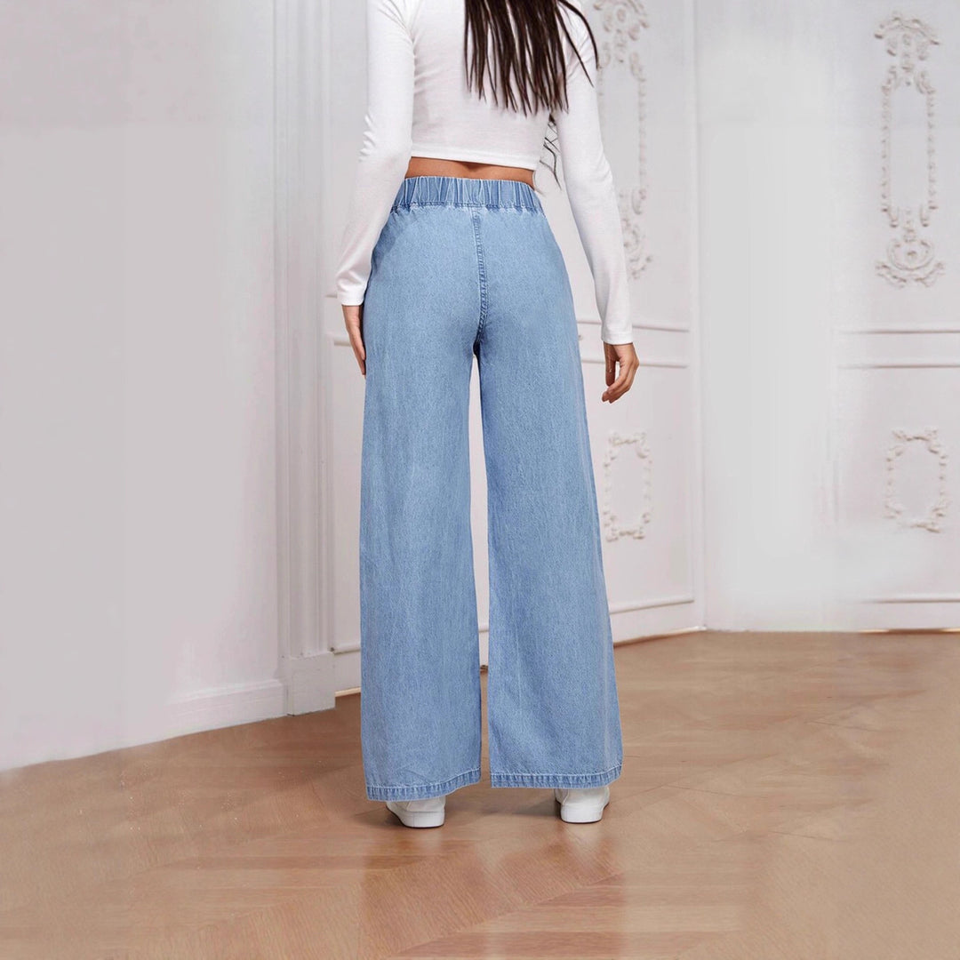 Damen weite High-Waist Jeans mit elastischem Bund und elegantem Schnitt Lisslune