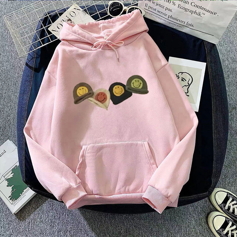 Women’s Hooded Sweatshirt with Playful Smiley Design Lisslune