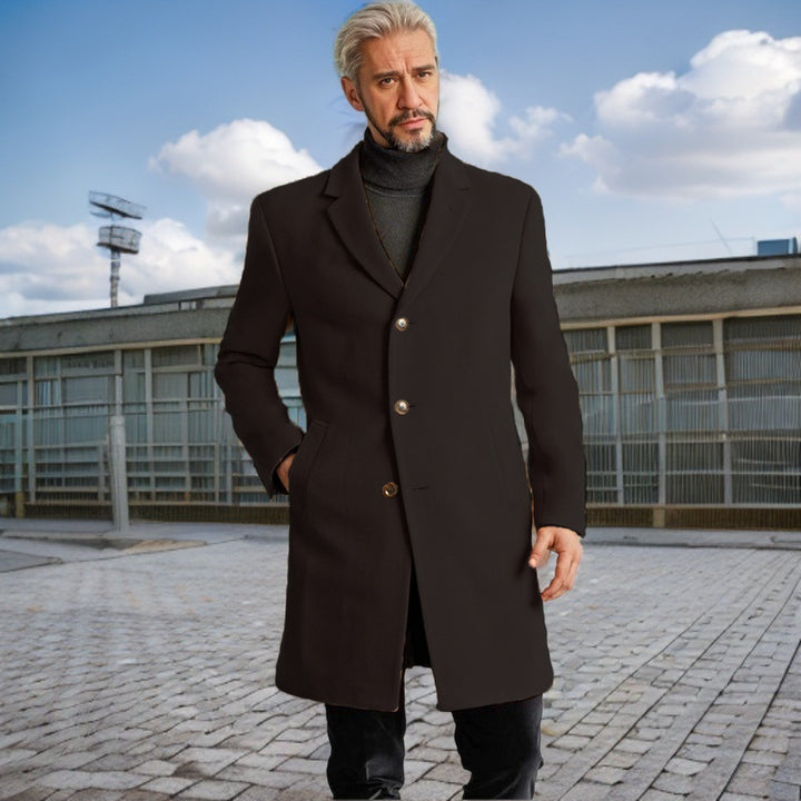 Men's Elegant Long Coat with Fashionable Buttons and High-Quality Fabric Lisslune