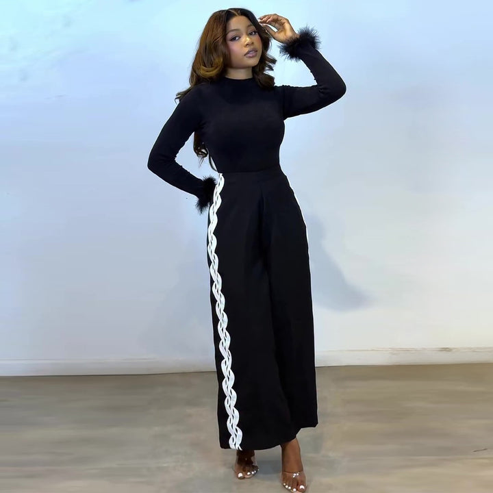 Women Elegant Set with figure-hugging top and wide pant style Lisslune