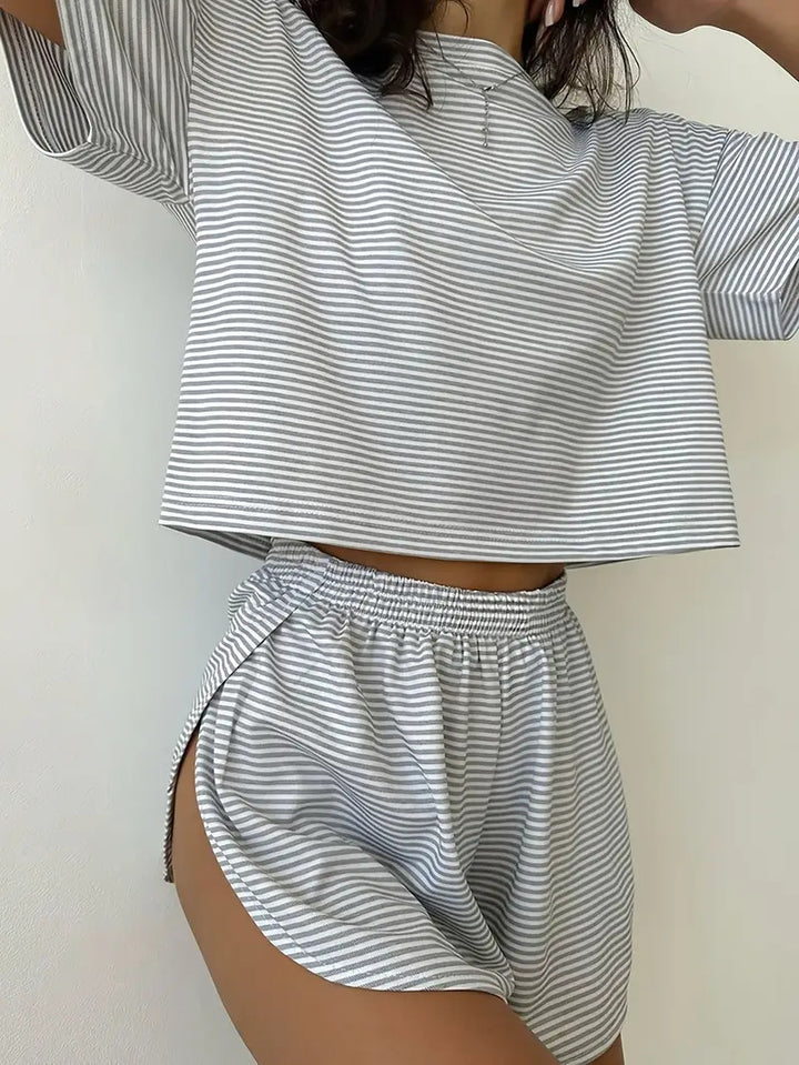 Women’s Casual Striped Set with High-Cut Design and Elastic Waistband Lisslune