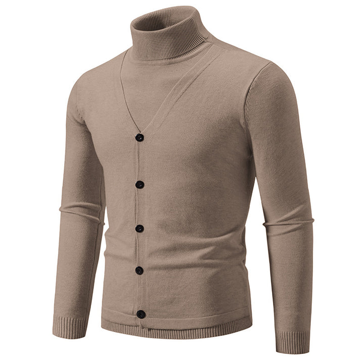 Men's elegant turtleneck sweater with buttoned front details and fine knit texture Lisslune
