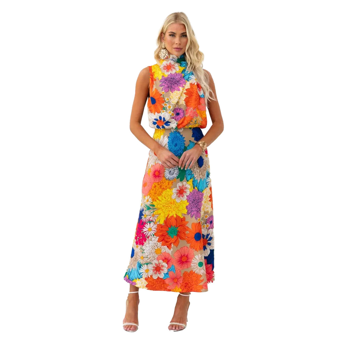 Ladies summer maxi dress with floral accents and elegant cut