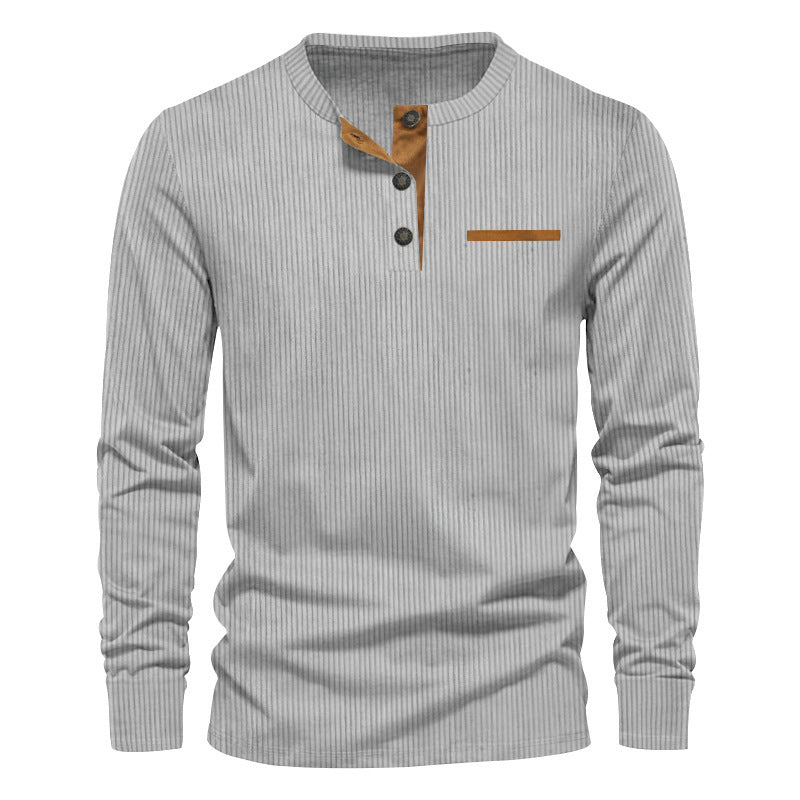 Men's Long Sleeve Henley Shirt made of textured rib material with modern button design Lisslune