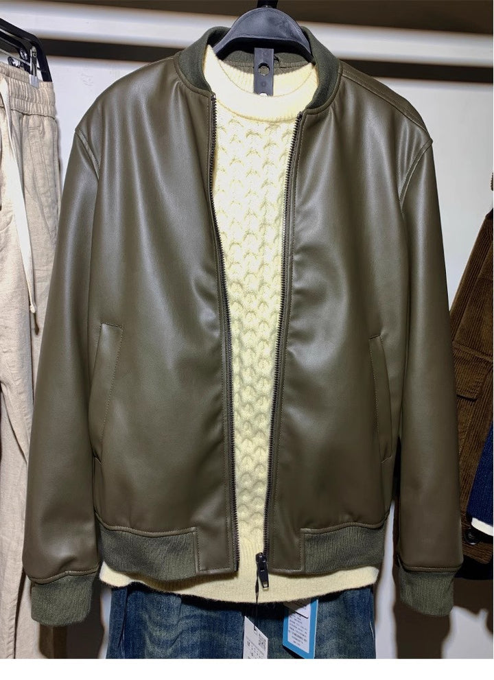 Men's stylish biker jacket made of high-quality synthetic leather with practical pockets Lisslune