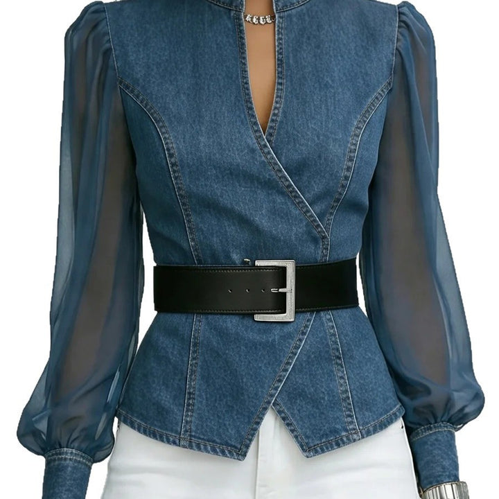 Women’s jeans blouse with transparent sleeves and tailored design Lisslune