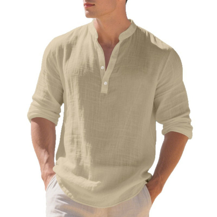 Men's casual long sleeve Henley shirt made of soft cotton with button placket Lisslune