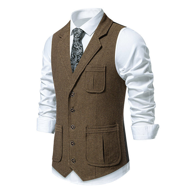 Men's suit vest in classic herringbone design with practical pockets Lisslune