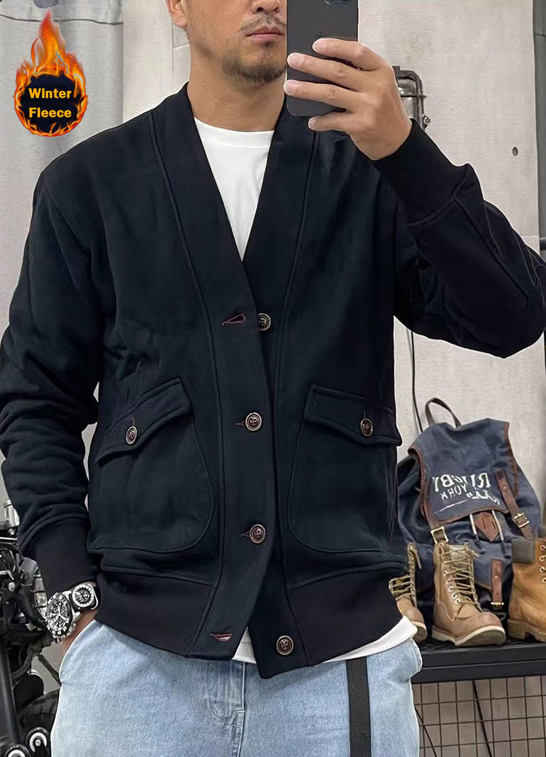 Men's fashionable fleece jacket with practical pockets and elegant button placket Lisslune