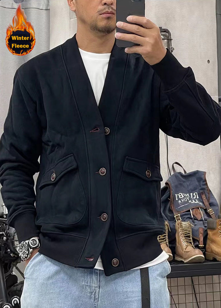 Men's fashionable fleece jacket with practical pockets and elegant button placket Lisslune