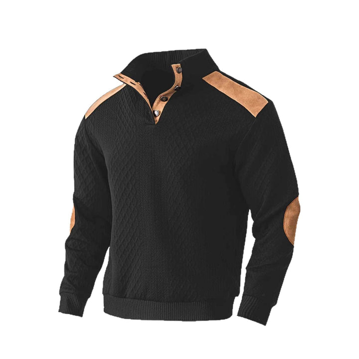 Men's knit pullover with unique stand collar and fashionable details Lisslune