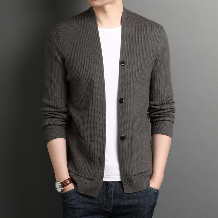 Men's Lightweight Cardigan with Fine Ribbed Texture Lisslune
