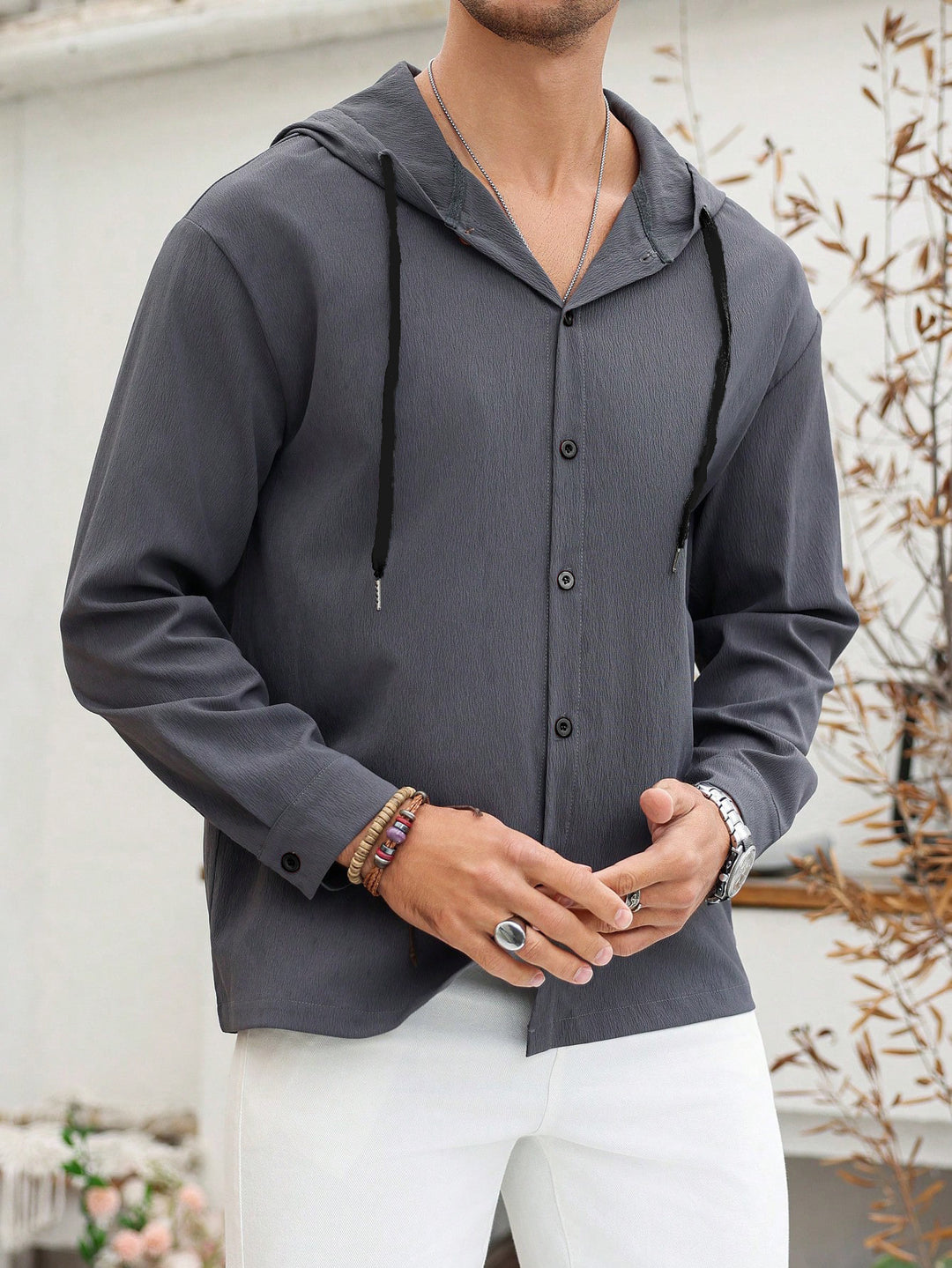 Men's Casual Shirt Jacket with Hood and High-Quality Fabric Lisslune