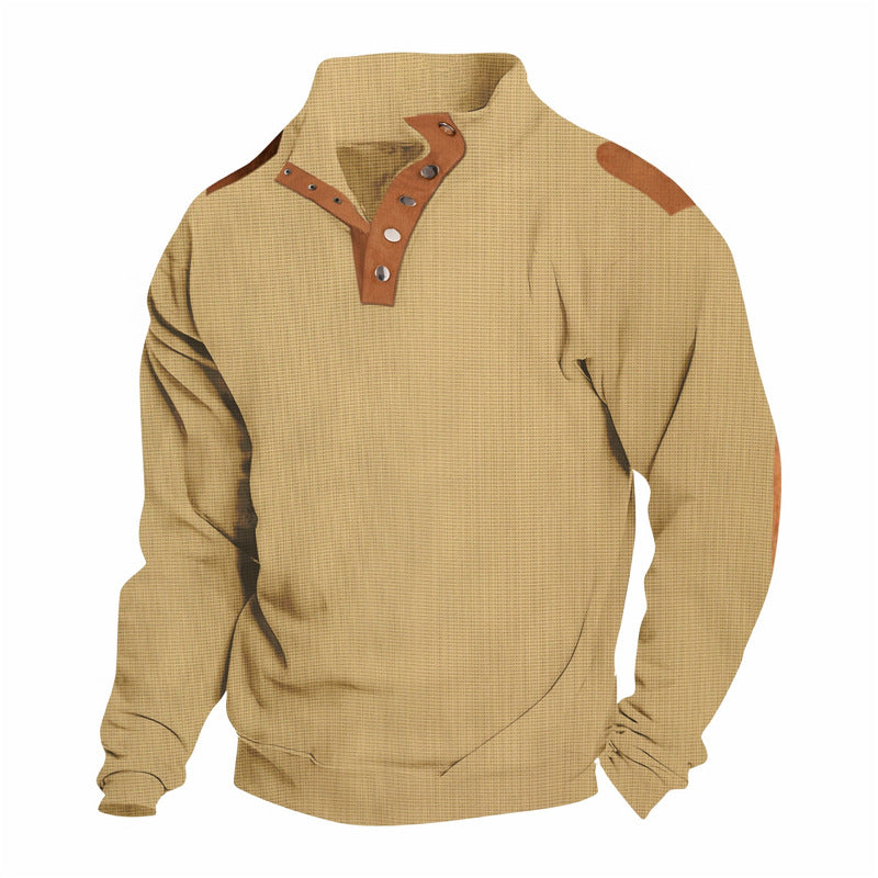 Men's casual sweater with stylish button placket and reinforced shoulders Lisslune