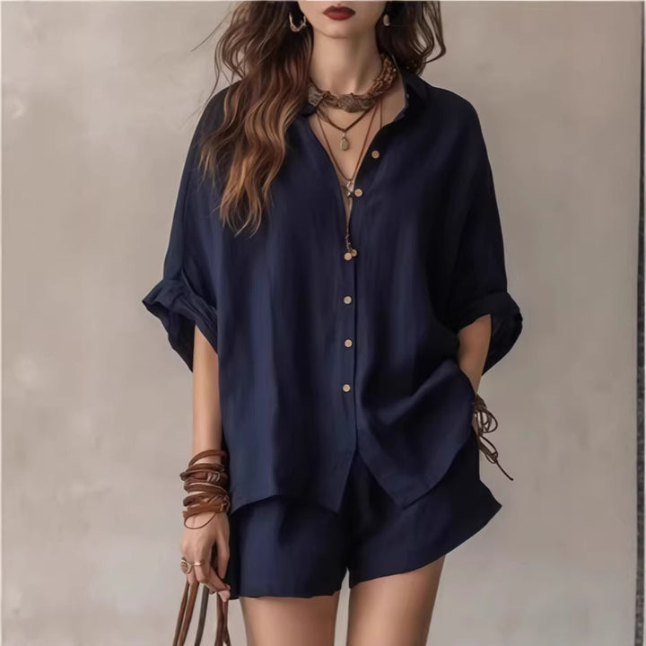 Women Casual Linen Set with Button Placket and Practical Pockets Lisslune