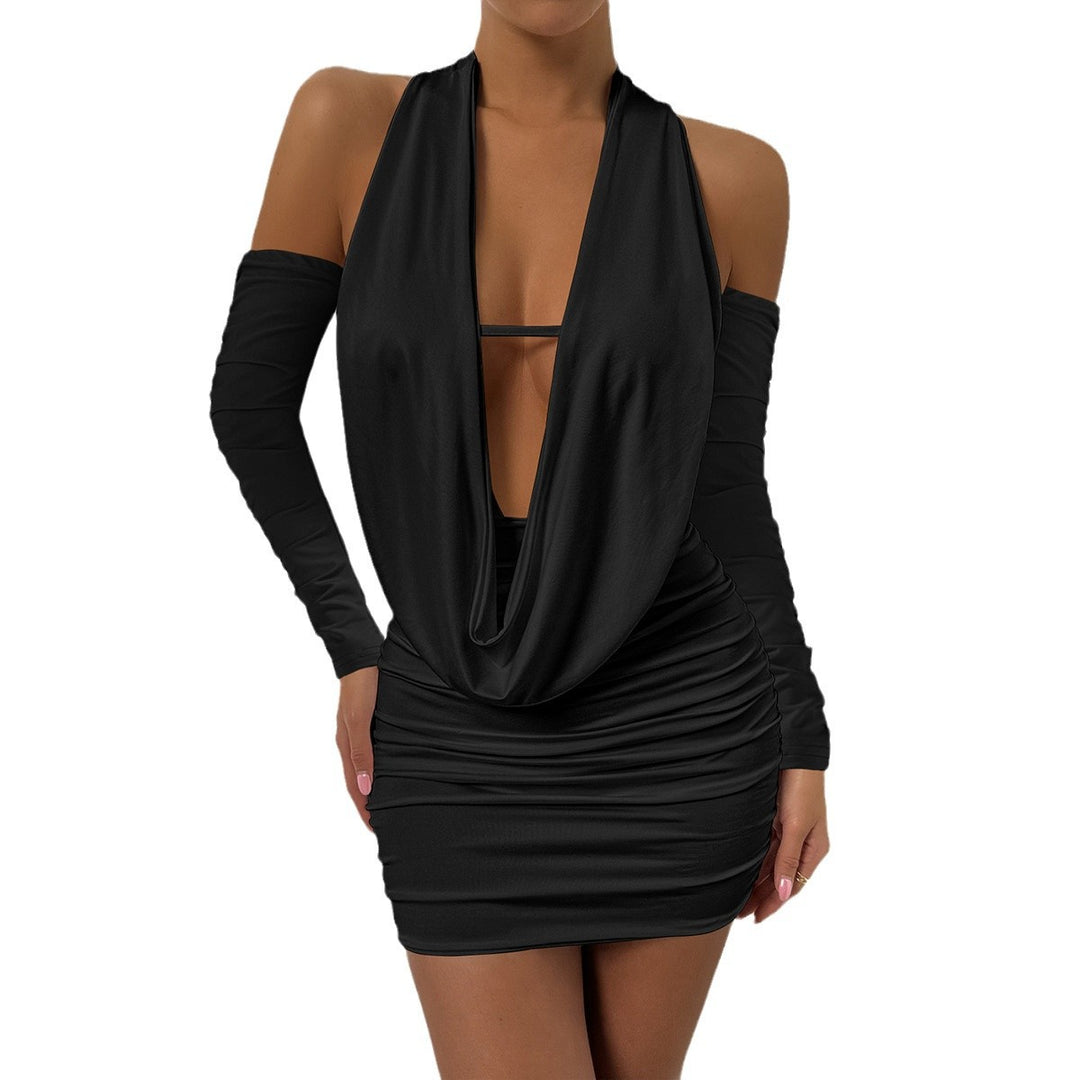 Damen Mini-Kleid mit tiefem V-Ausschnitt und seitlicher Raffung Lisslune