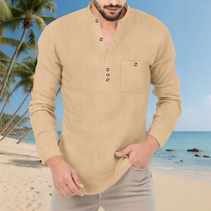 Men's shirt in a casual style with a trendy stand-up collar and elegant buttons Lisslune