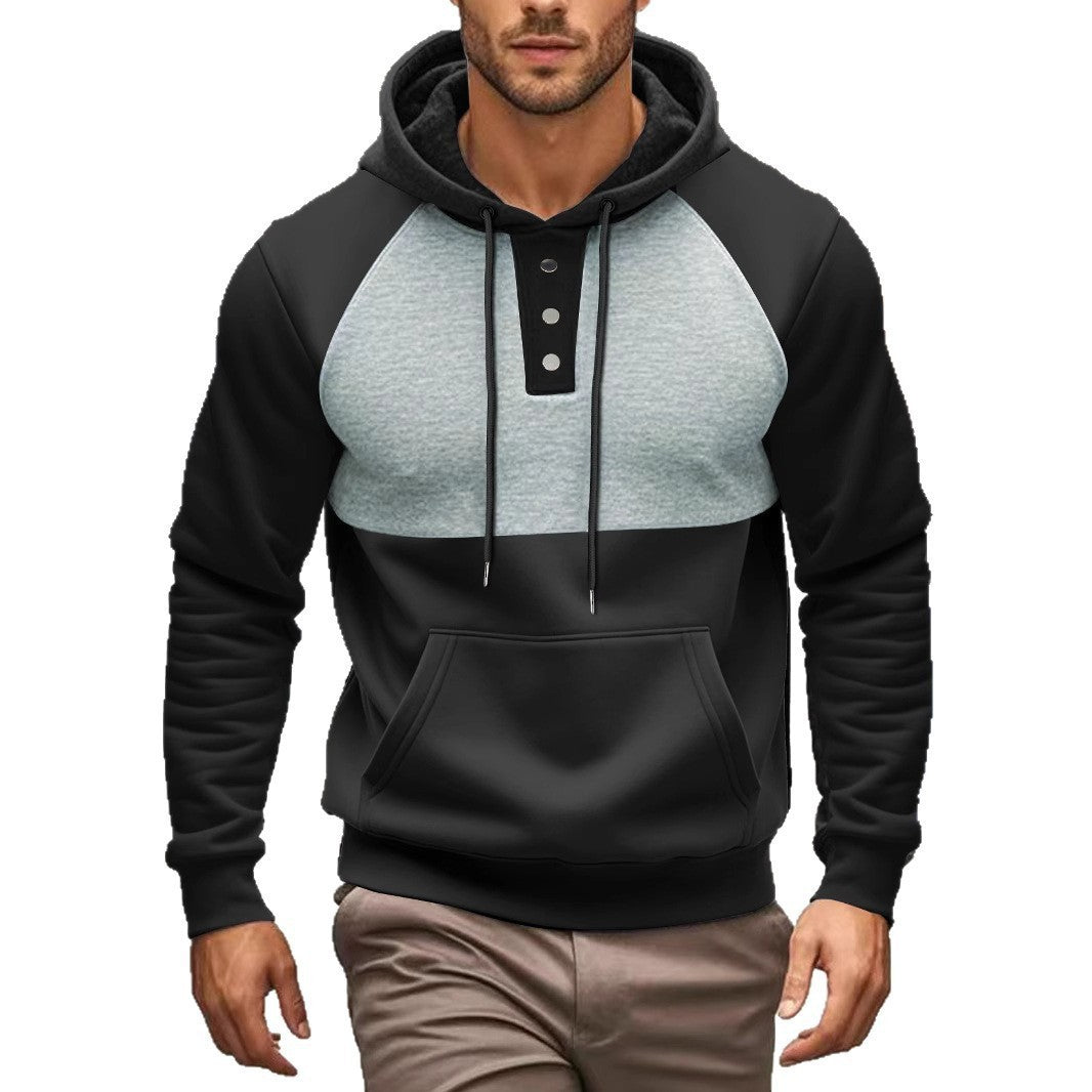 Men's hoodie with button placket and contrast details Lisslune