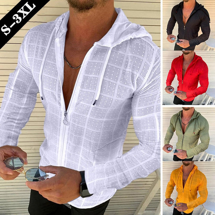 Men's hooded jacket with textured fabric and modern zipper Lisslune
