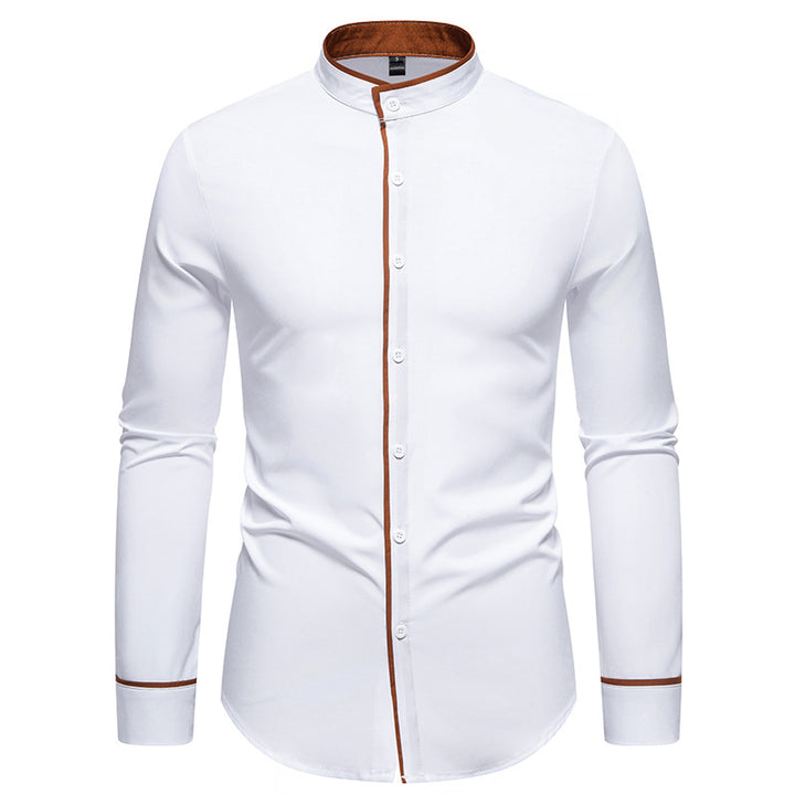 Men's long sleeve shirt with modern stand-up collar and embroidered detail Lisslune