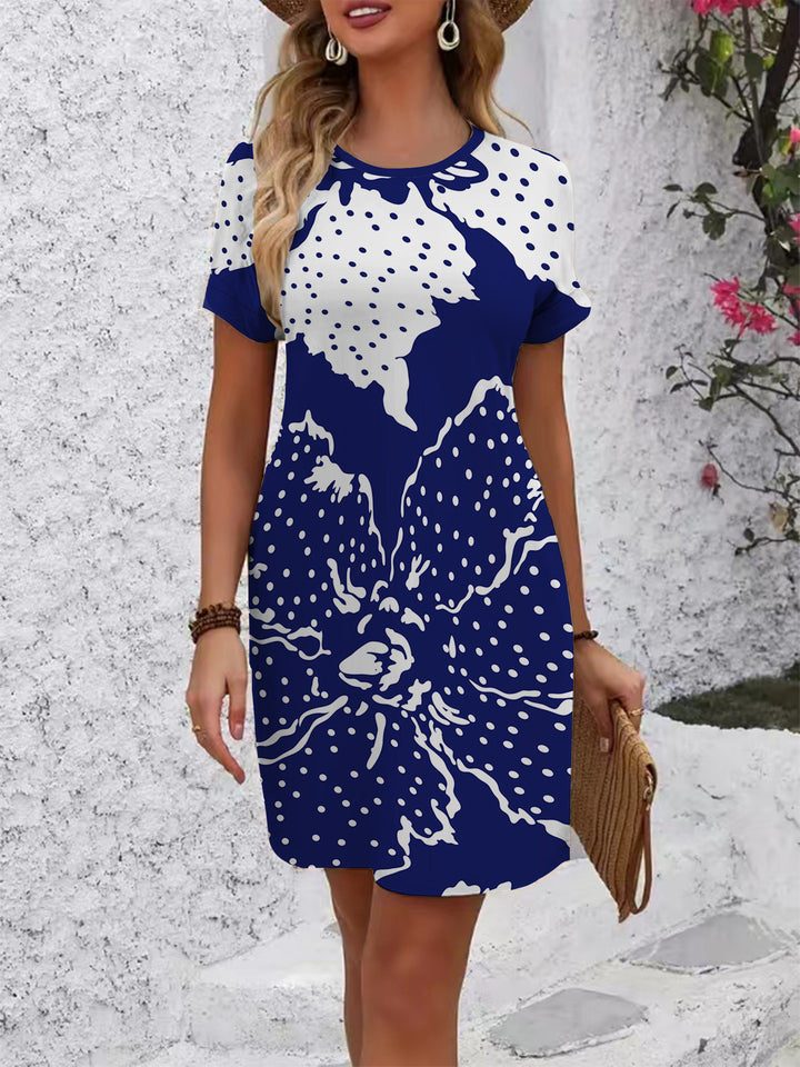 Women's casual floral dress with round neck and loose fit Lisslune
