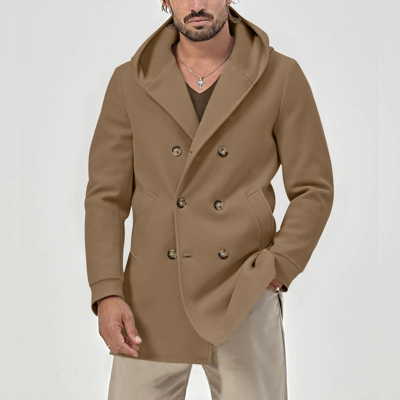 Men's stylish double talent coat with hood and elegant button placket Lisslune