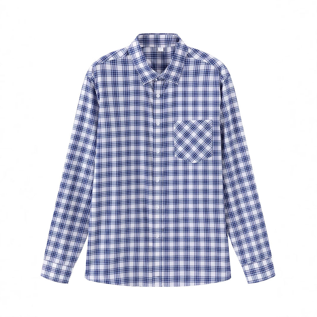 Men's Casual Checked Long Sleeve Shirt with Chest Pocket Lisslune