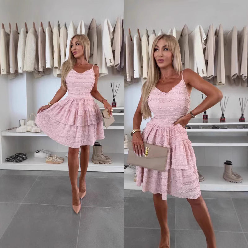 Ladies Summer A-Line Dress with Ruffles and Fine Texture Design
