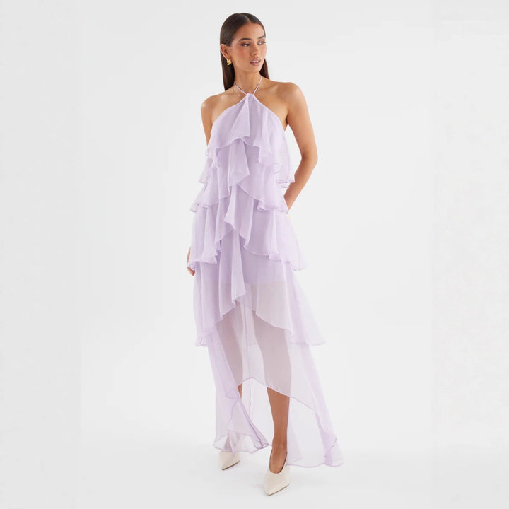 Women's Chiffon Maxi Dress with Multi-Layered Ruffle Details Lisslune