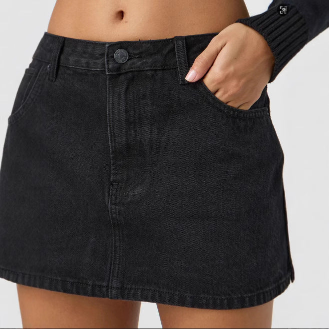 Women Denim Mini Skirt with Fashionable Pockets and Classic Cut Lisslune