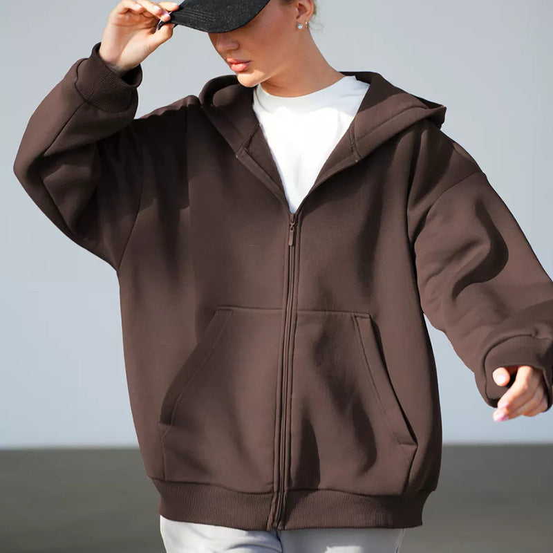 Women's Oversized Hooded Jacket with Zipper and Large Pockets Lisslune