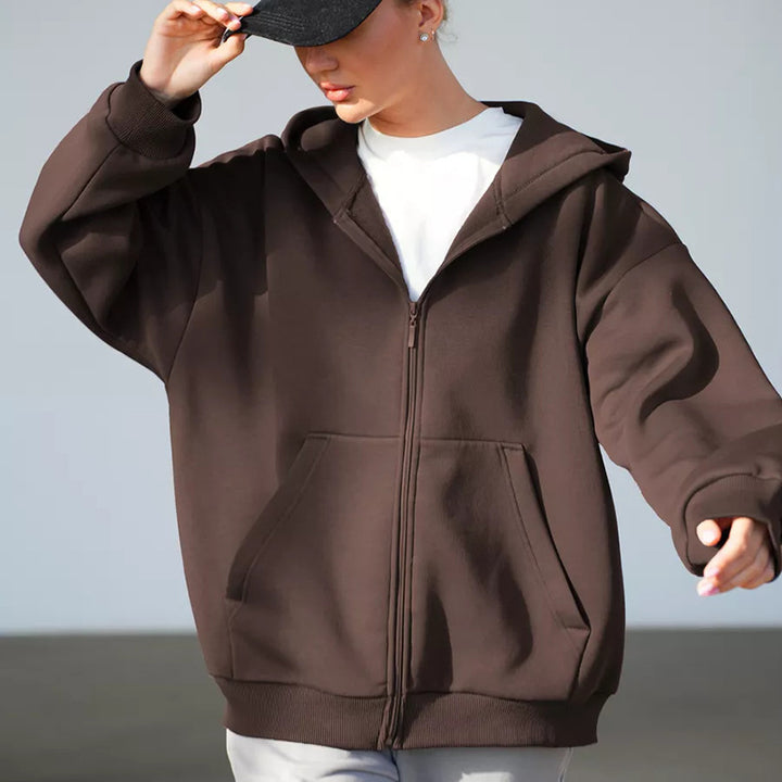 Women's Oversized Hooded Jacket with Zipper and Large Pockets Lisslune
