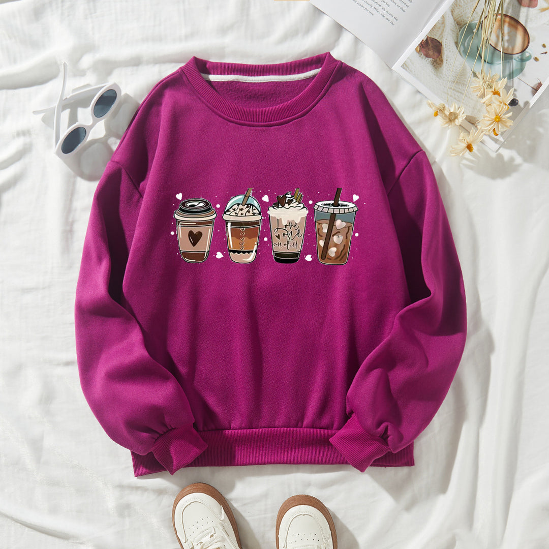 Women's Cozy Sweatshirt with Coffee Motif Lisslune